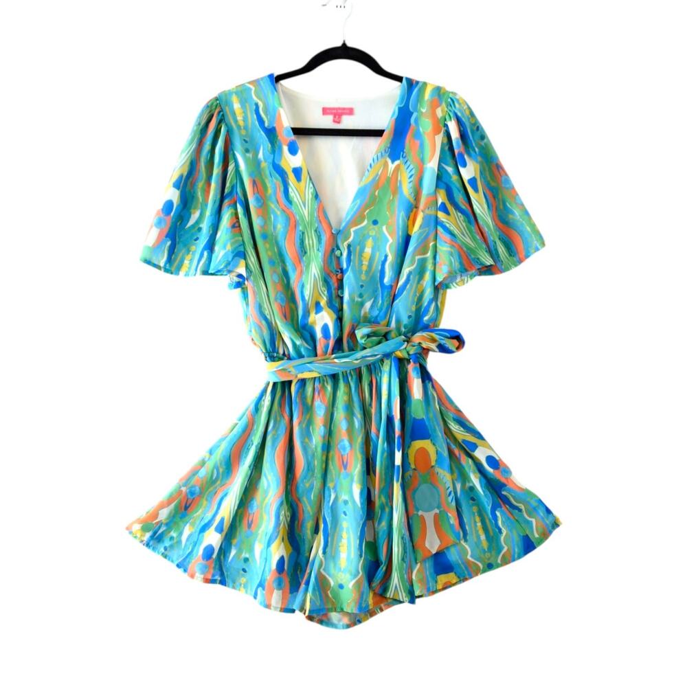 Flying Tomato‎ Green Short Romper S Resort Vacay Beach Whimsi Romantic